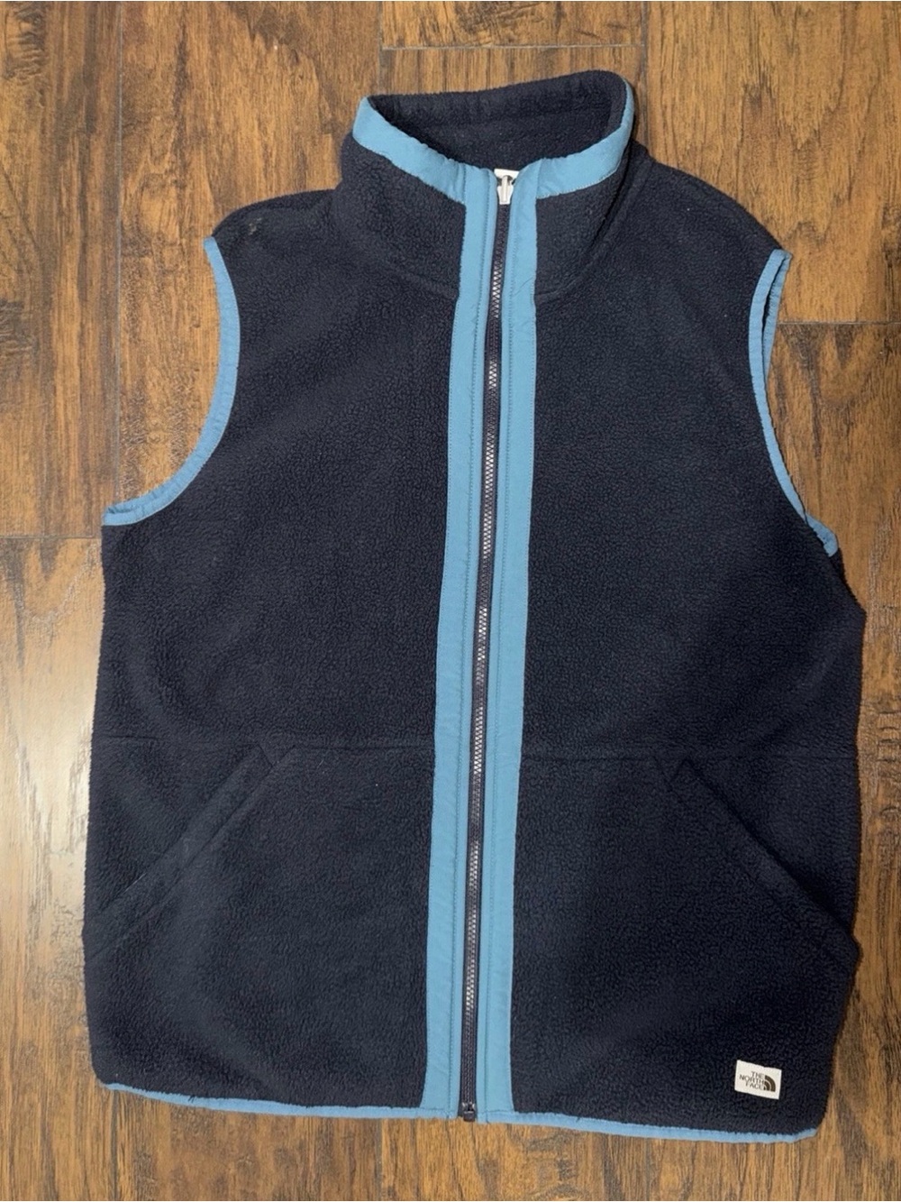 The North Face Navy Fleece Vest with Light Blue Trim